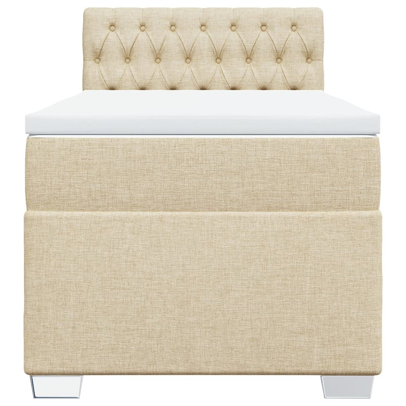 Pat box spring cu saltea, crem, 80x200 cm, textil