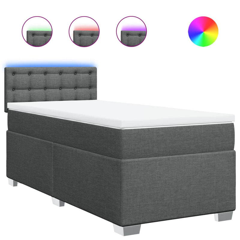 Pat box spring cu saltea, gri închis, 80x200 cm, textil
