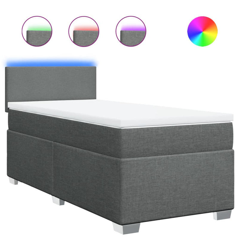 Pat box spring cu saltea, gri închis, 90x190 cm, textil