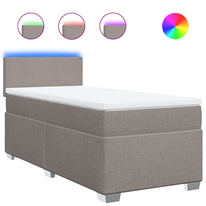 Pat box spring cu saltea, gri taupe, 90x190 cm, textil