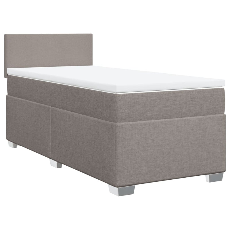 Pat box spring cu saltea, gri taupe, 90x190 cm, textil