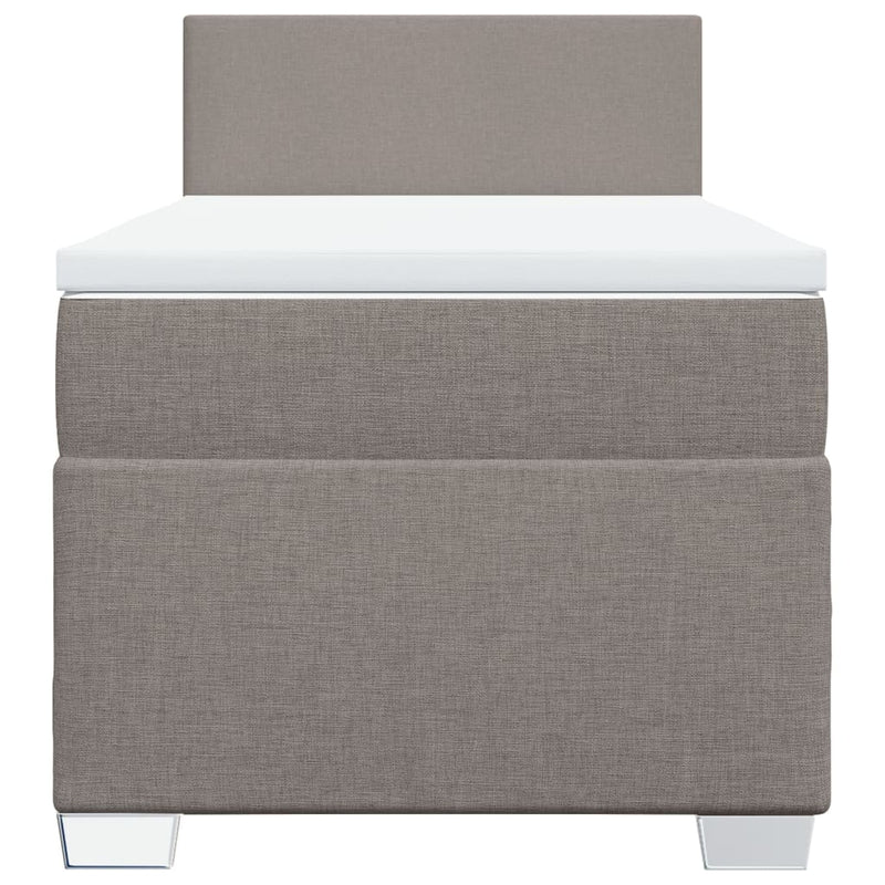 Pat box spring cu saltea, gri taupe, 90x190 cm, textil