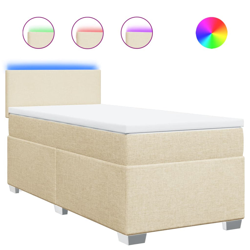 Pat box spring cu saltea, crem, 90x190 cm, textil