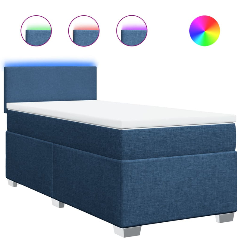 Pat box spring cu saltea, albastru, 90x190 cm, textil