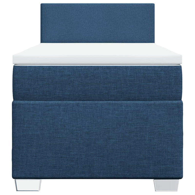 Pat box spring cu saltea, albastru, 90x190 cm, textil