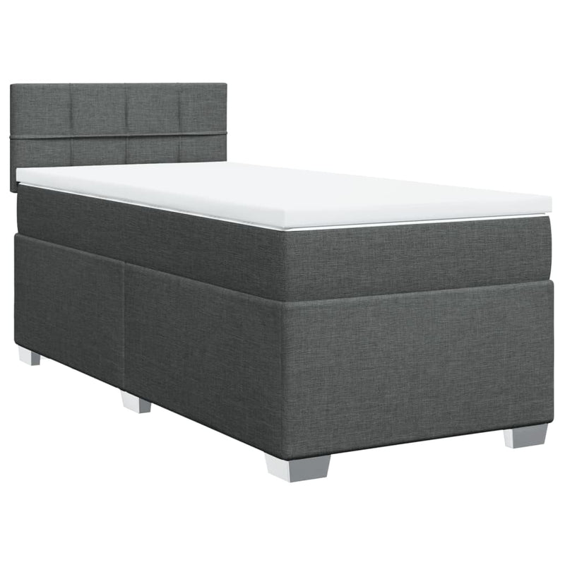 Pat box spring cu saltea, gri închis, 90x190 cm, textil
