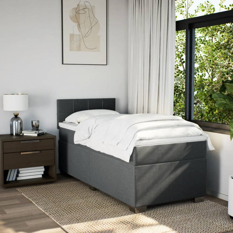 Pat box spring cu saltea, gri închis, 90x190 cm, textil