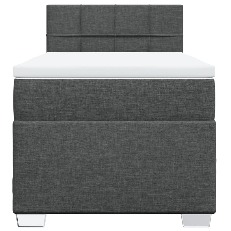 Pat box spring cu saltea, gri închis, 90x190 cm, textil