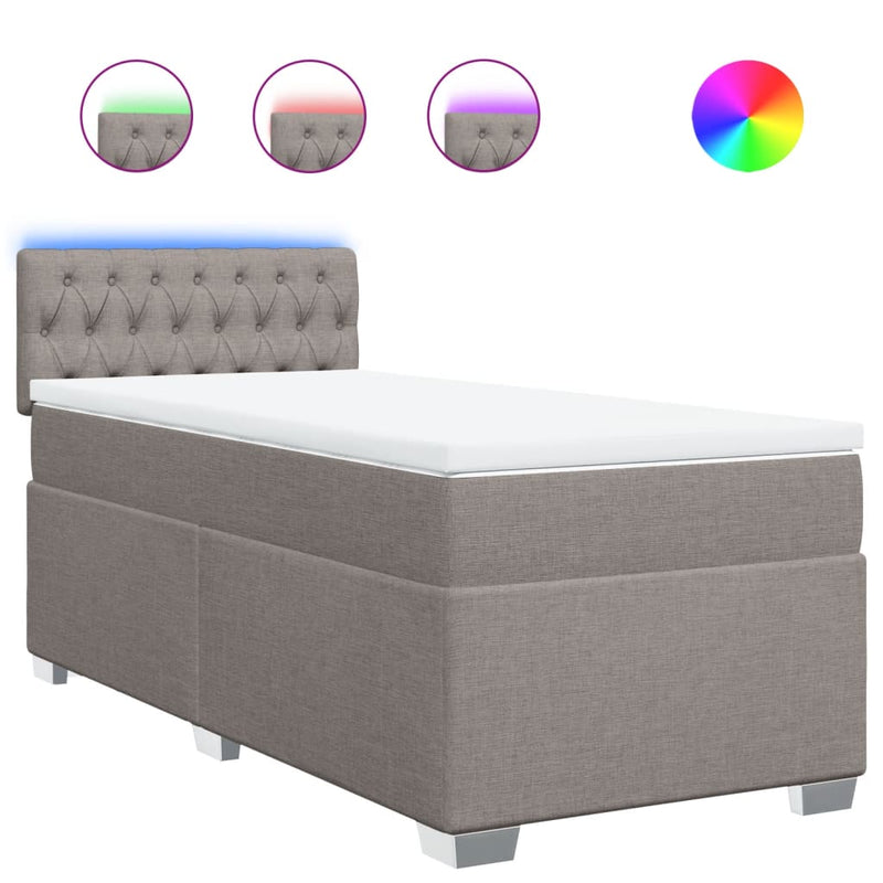 Pat box spring cu saltea, gri taupe, 90x190 cm, textil