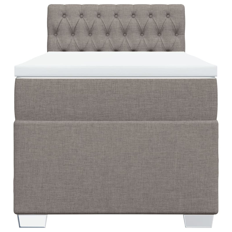 Pat box spring cu saltea, gri taupe, 90x190 cm, textil