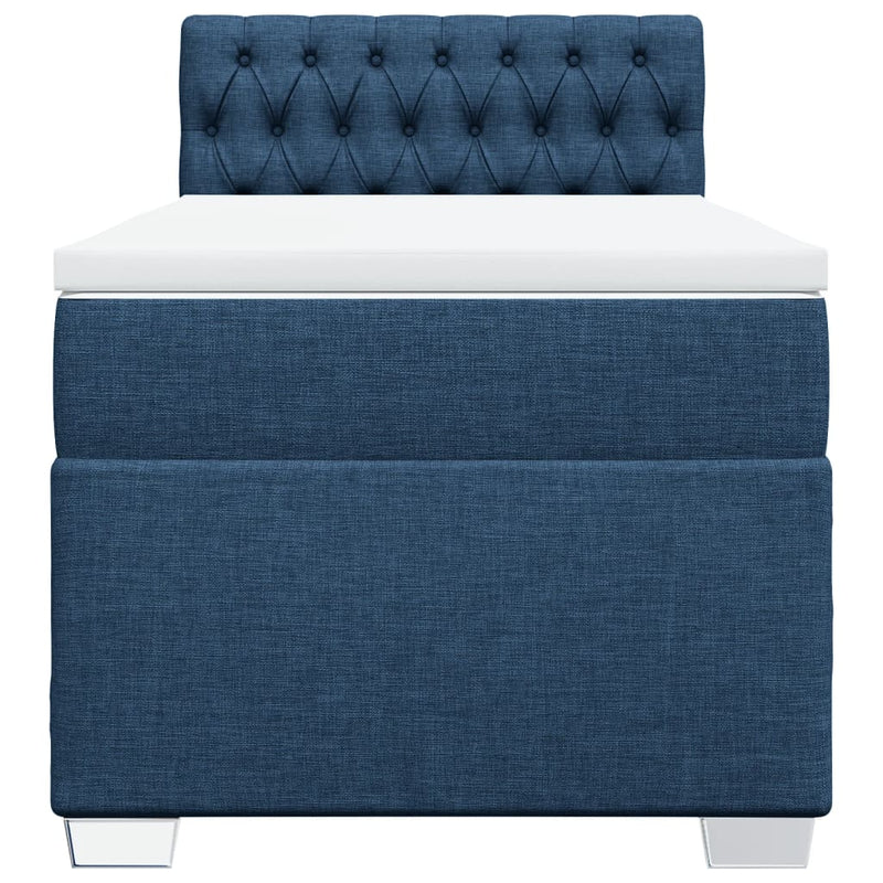 Pat box spring cu saltea, albastru, 90x190 cm, textil