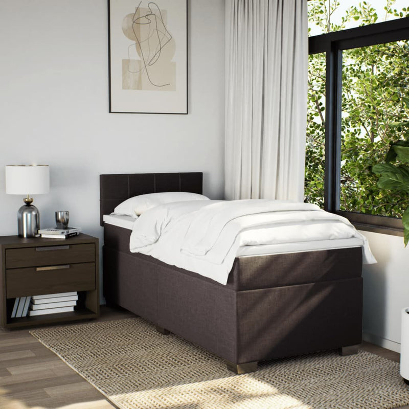 Pat box spring cu saltea, maro închis, 90x200 cm, textil