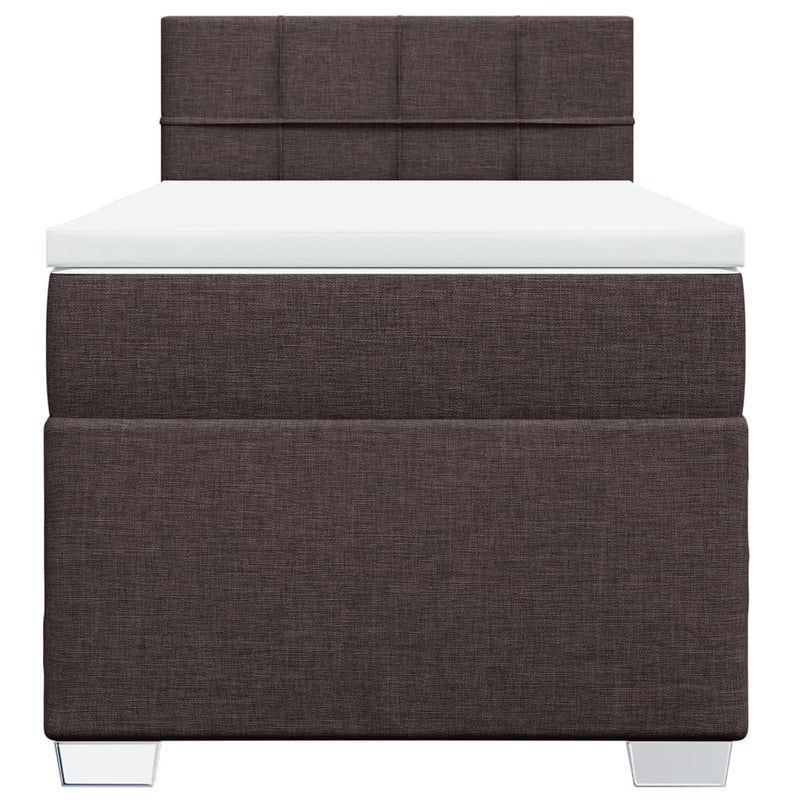 Pat box spring cu saltea, maro închis, 90x200 cm, textil