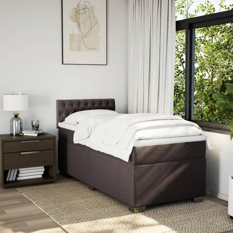 Pat box spring cu saltea, maro închis, 90x200 cm, textil