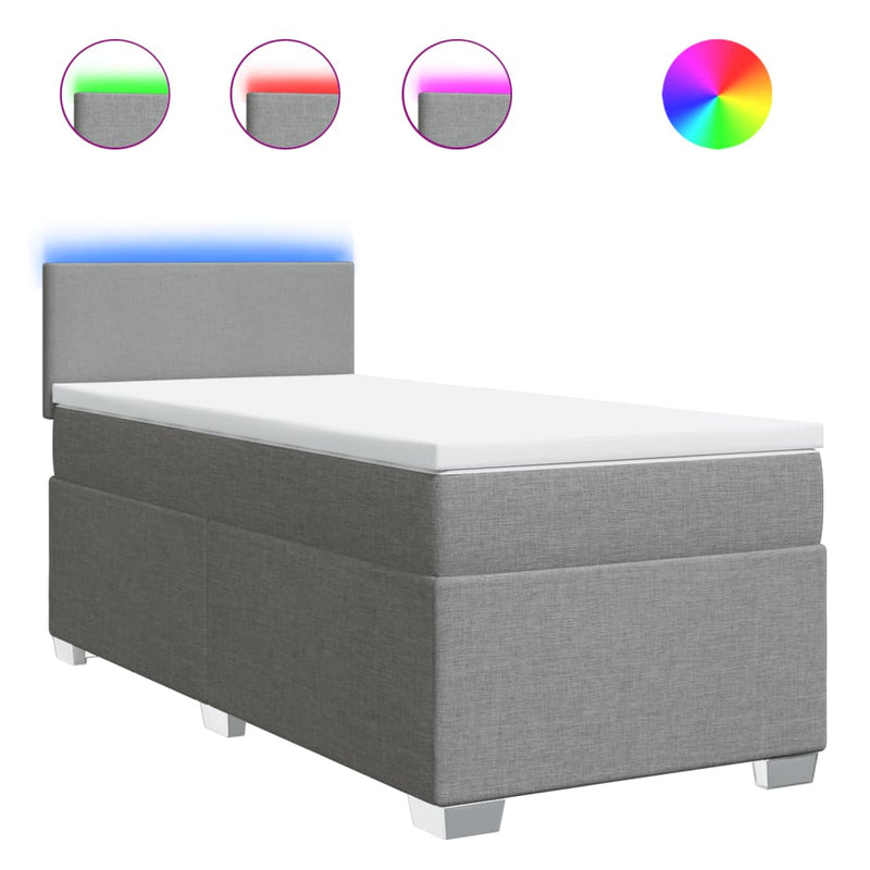 Pat box spring cu saltea, gri deschis, 100x200 cm, textil