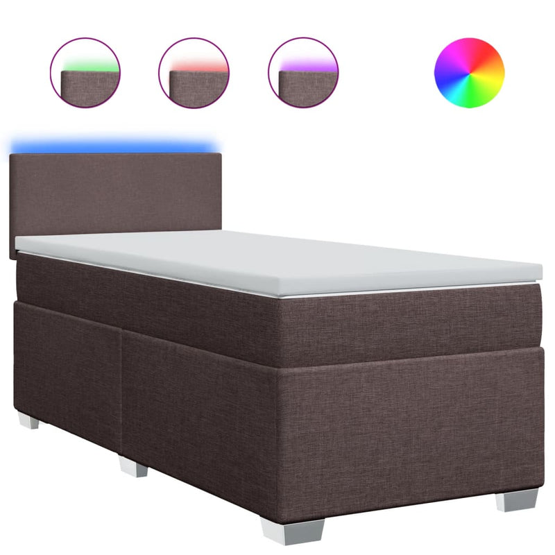 Pat box spring cu saltea, maro închis, 100x200 cm, textil