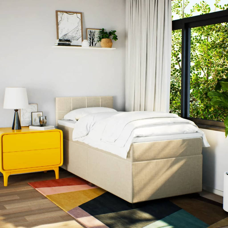 Pat box spring cu saltea, crem, 100x200 cm, textil