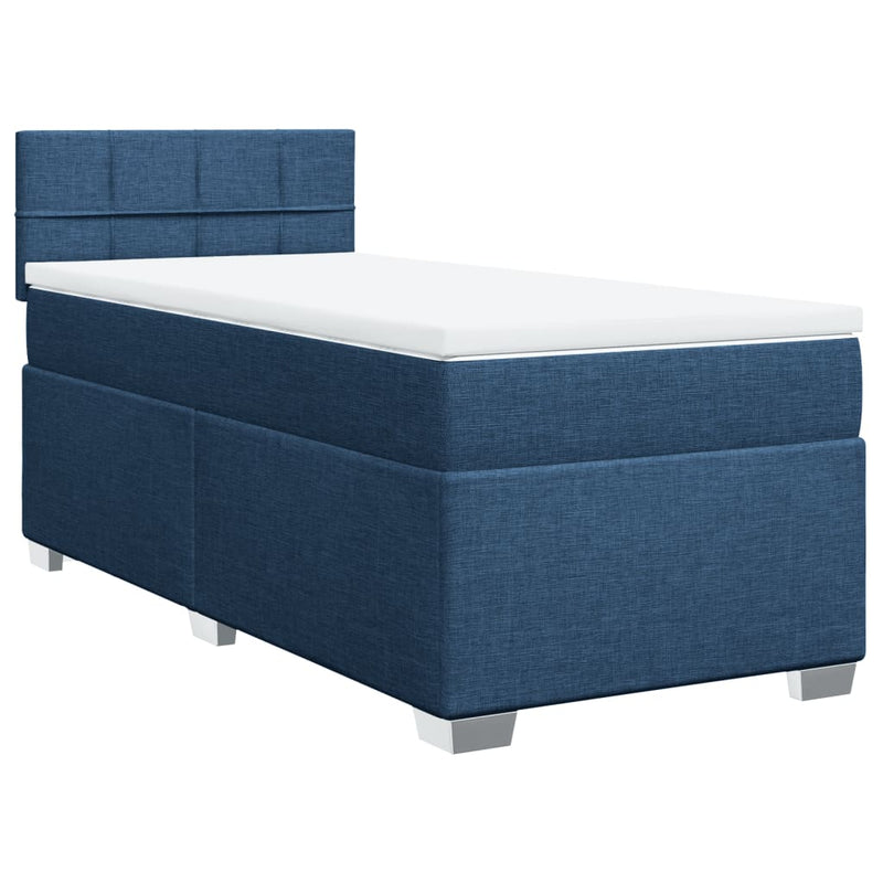 Pat box spring cu saltea, albastru, 100x200 cm, textil