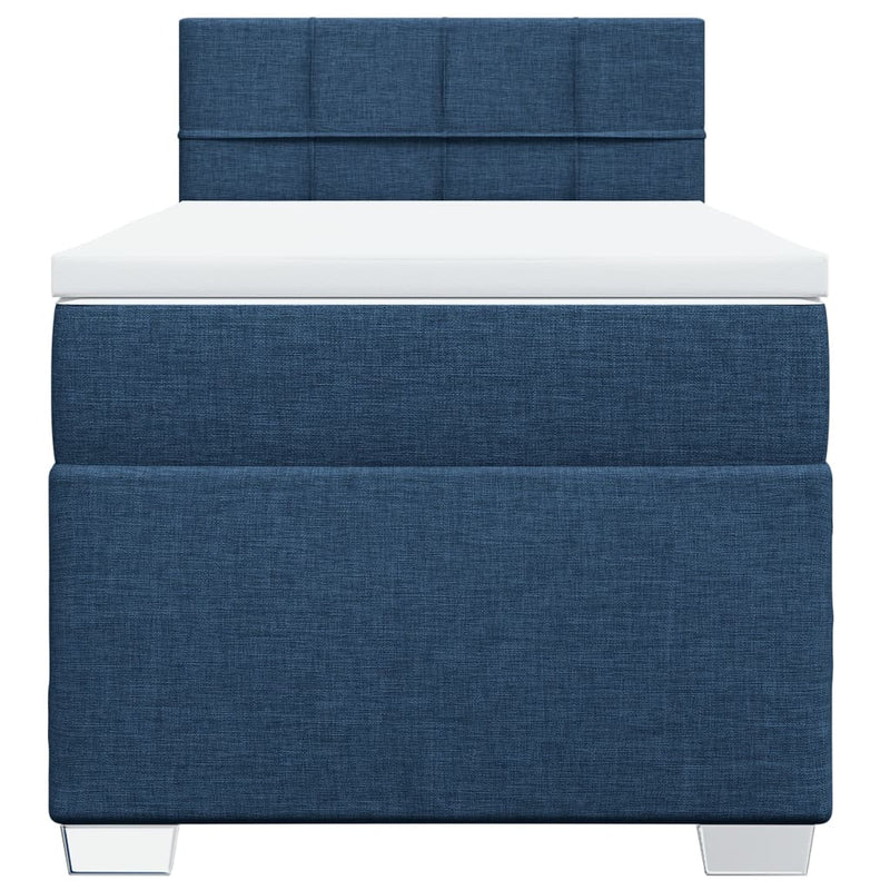 Pat box spring cu saltea, albastru, 100x200 cm, textil