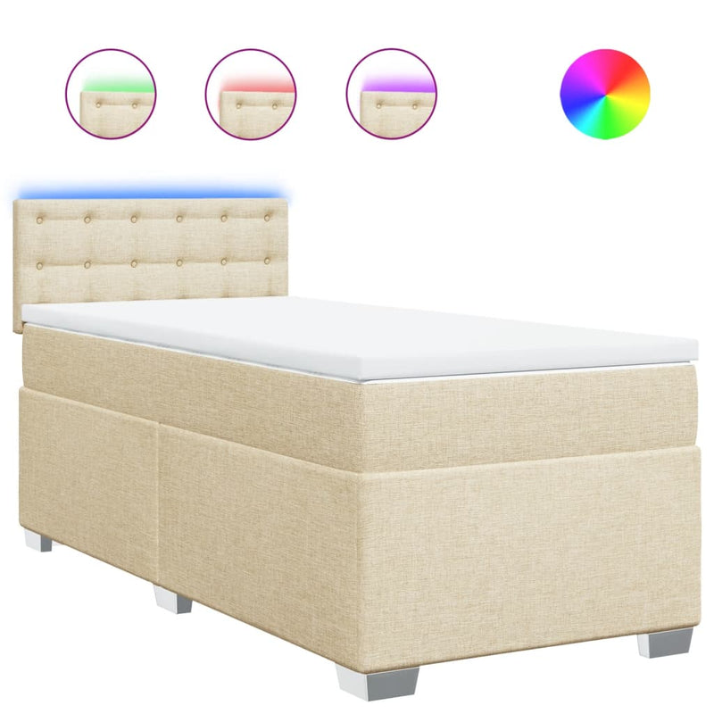Pat box spring cu saltea, crem, 100x200 cm, textil