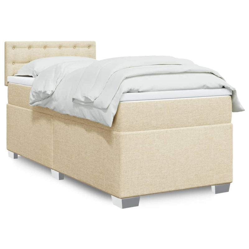 Pat box spring cu saltea, crem, 100x200 cm, textil