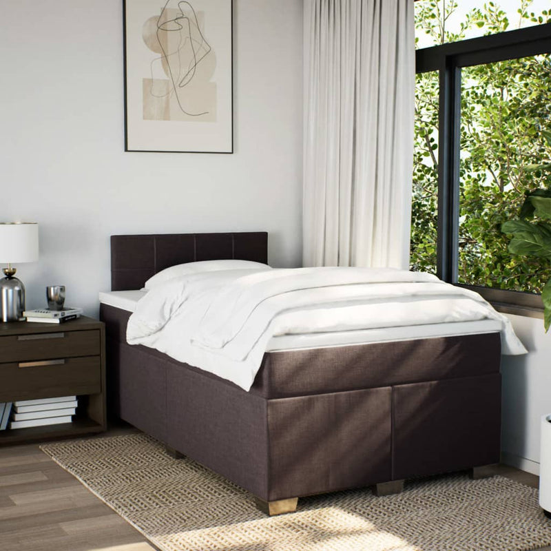 Pat box spring cu saltea, maro închis, 120x190 cm, textil