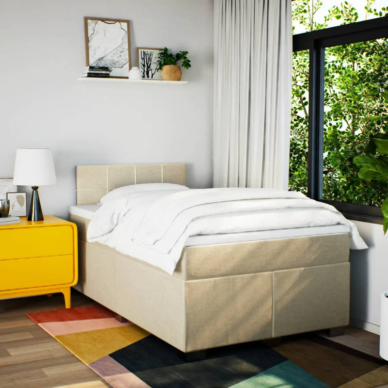 Pat continental cu saltea, crem, 120x190 cm, textil