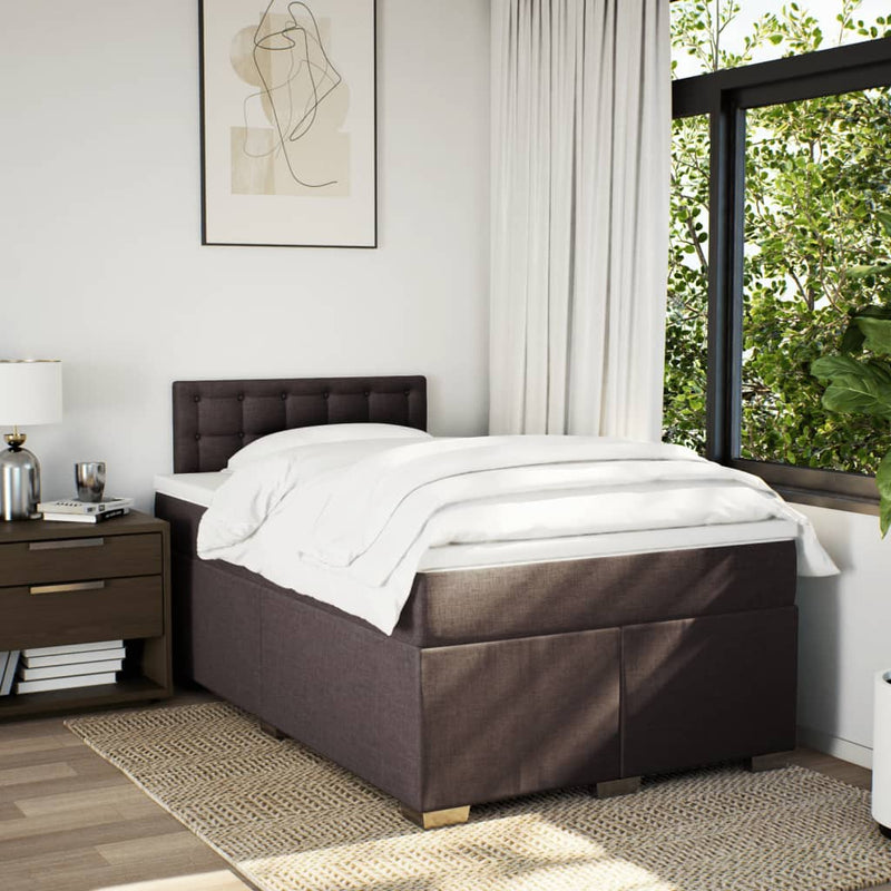 Pat box spring cu saltea, maro închis, 120x190 cm, textil