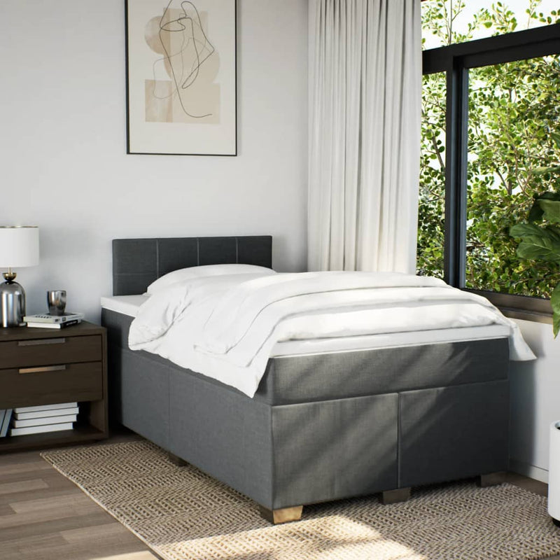 Pat box spring cu saltea, gri închis, 120x200 cm, textil