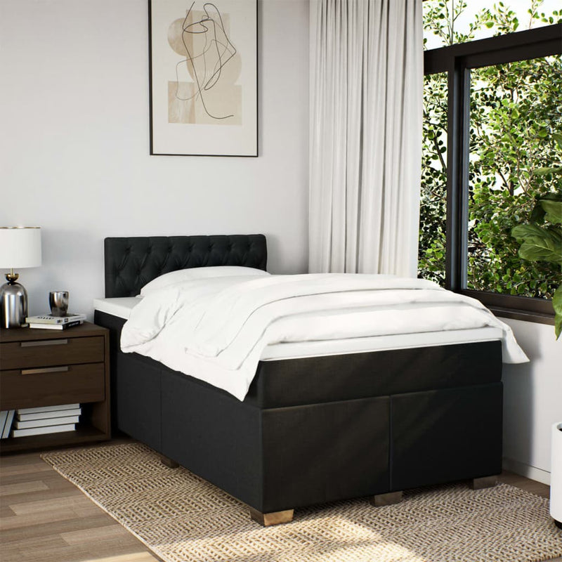 Pat box spring cu saltea, negru, 120x200 cm, textil