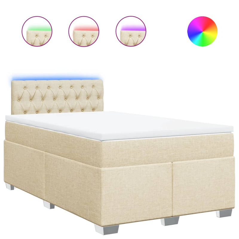 Pat box spring cu saltea, crem, 120x200 cm, textil