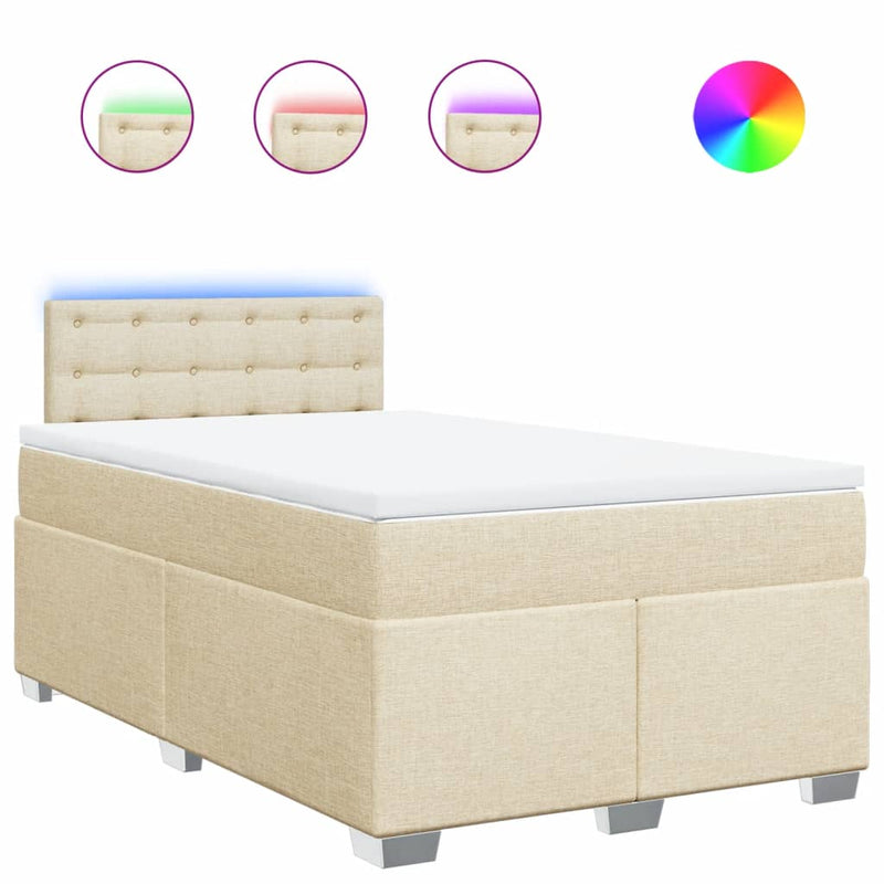 Pat box spring cu saltea, crem, 120x200 cm, textil