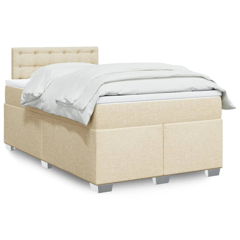Pat box spring cu saltea, crem, 120x200 cm, textil
