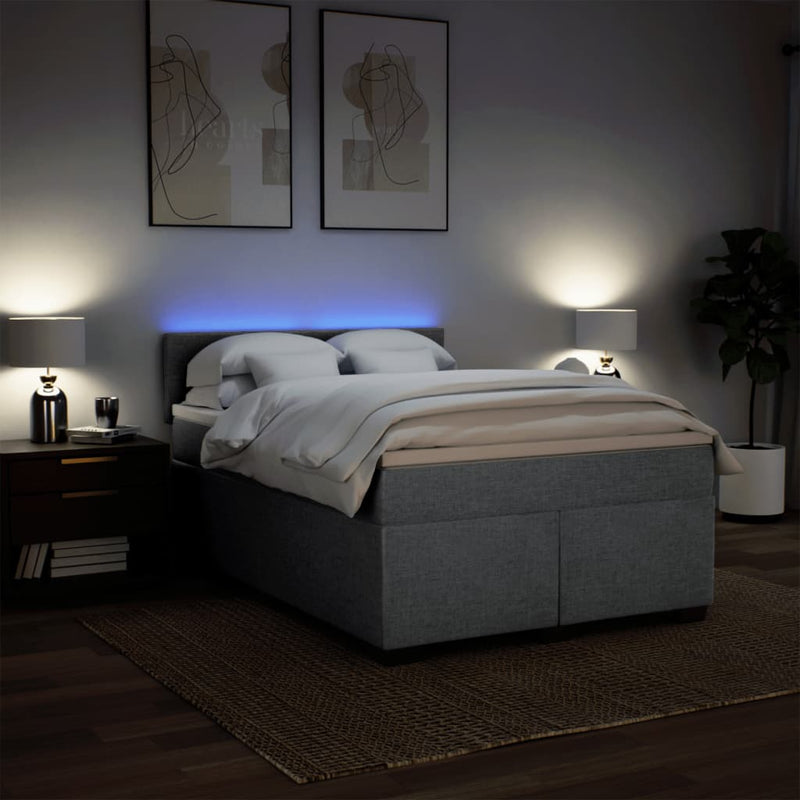 Pat box spring cu saltea, gri deschis, 140x190 cm, textil