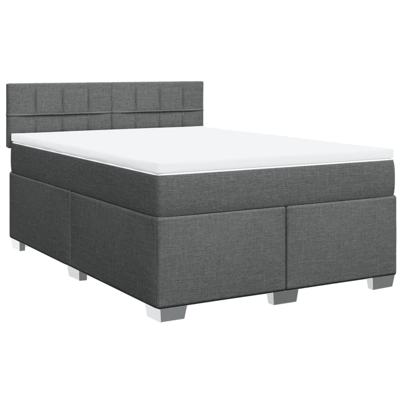 Pat box spring cu saltea, gri închis, 140x190 cm, textil