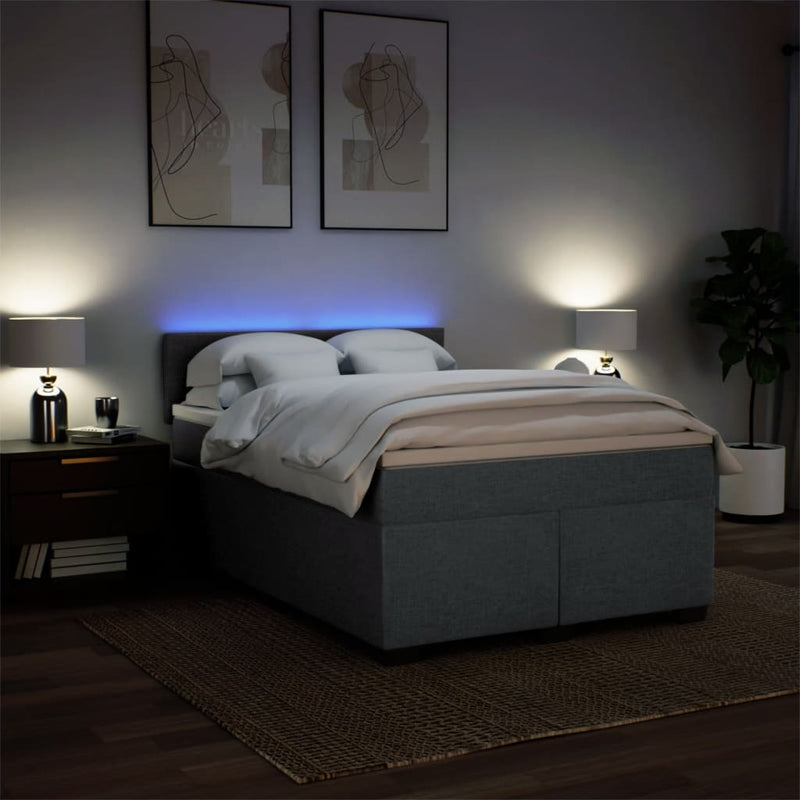 Pat box spring cu saltea, gri închis, 140x190 cm, textil