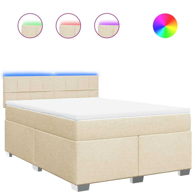 Pat box spring cu saltea, crem, 140x200 cm, textil