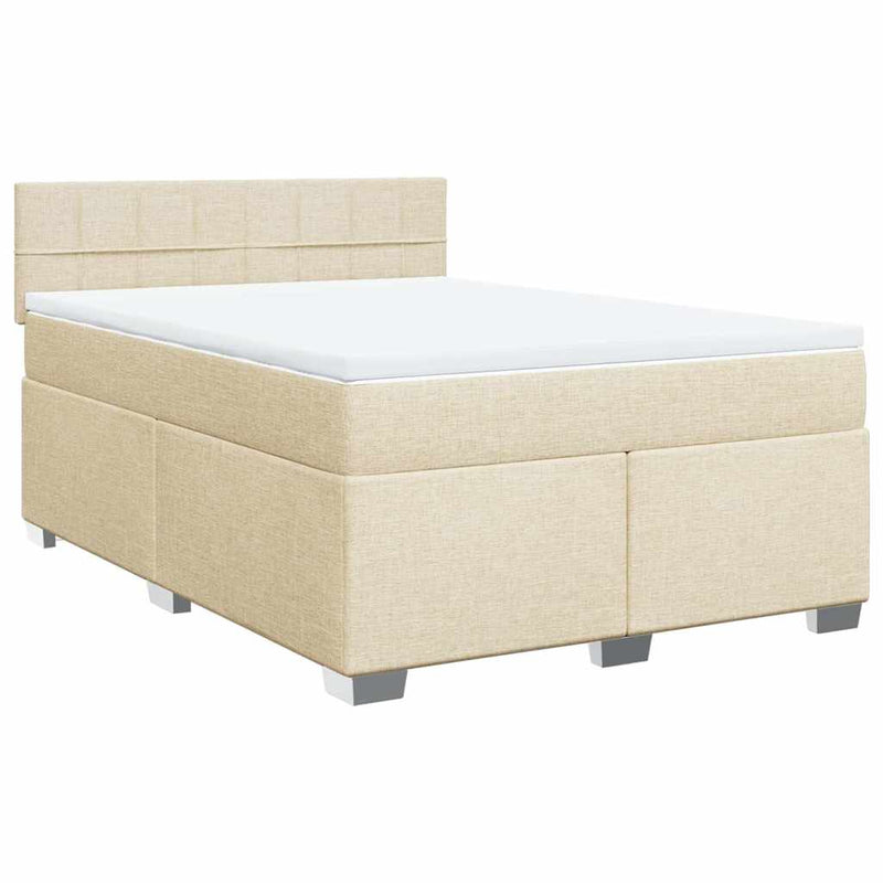 Pat box spring cu saltea, crem, 140x200 cm, textil