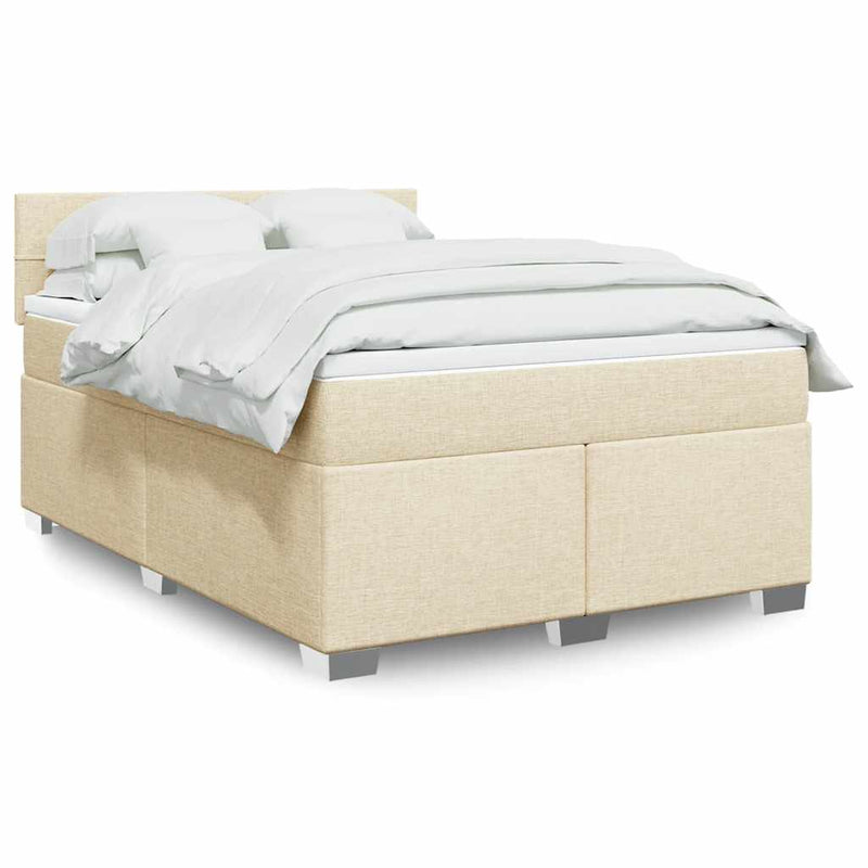 Pat box spring cu saltea, crem, 140x200 cm, textil
