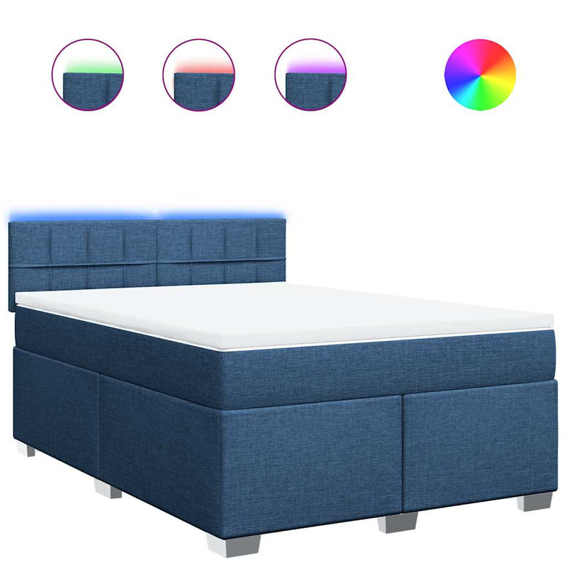 Pat box spring cu saltea, albastru, 140x200 cm, textil