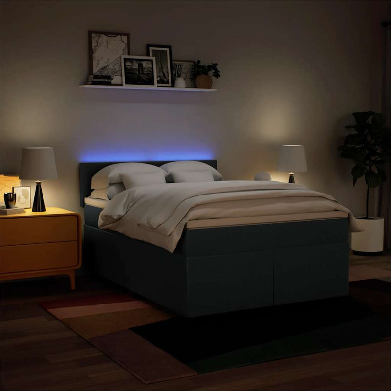 Pat box spring cu saltea, albastru, 140x200 cm, textil