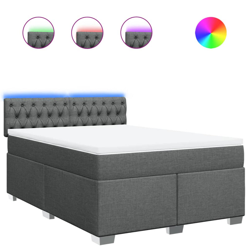 Pat box spring cu saltea, gri închis, 140x190 cm, textil
