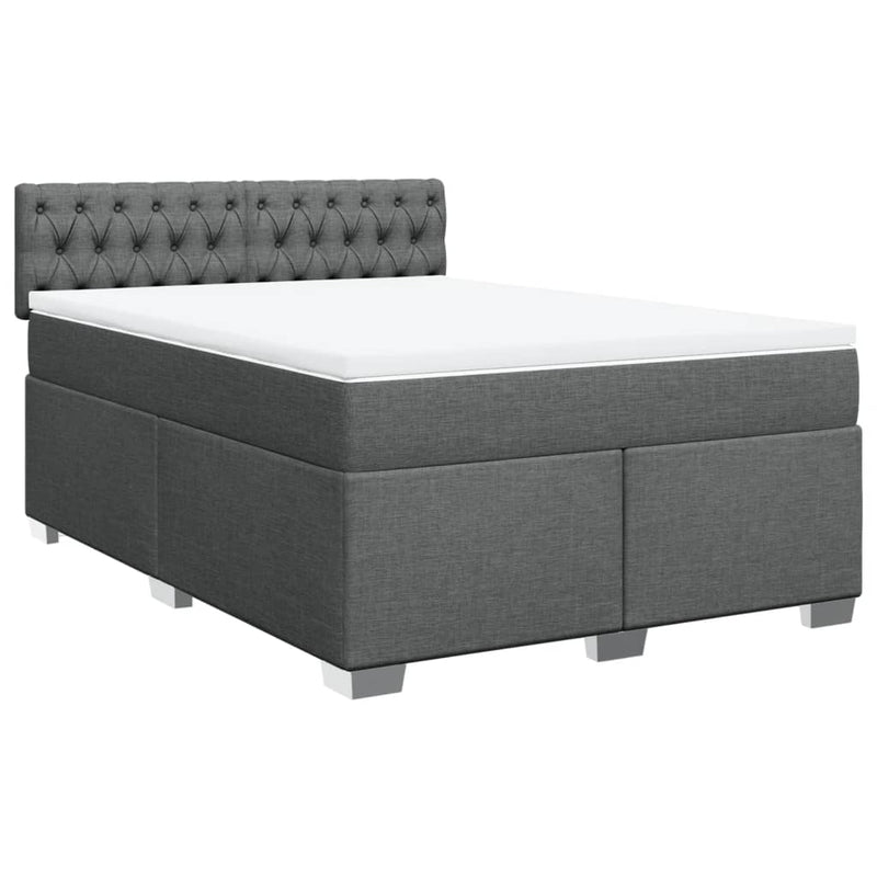 Pat box spring cu saltea, gri închis, 140x190 cm, textil