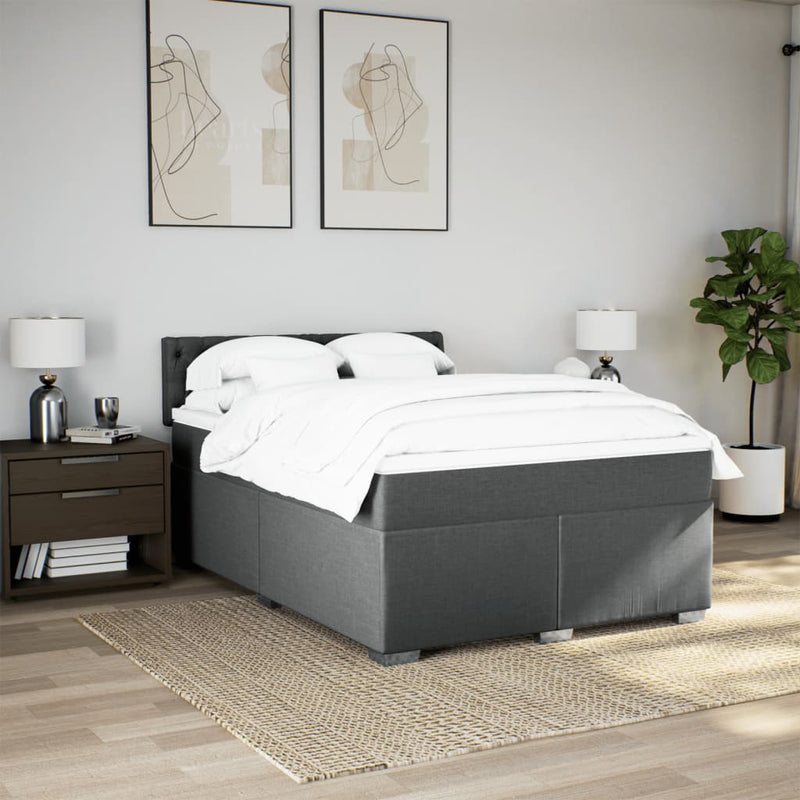 Pat box spring cu saltea, gri închis, 140x190 cm, textil