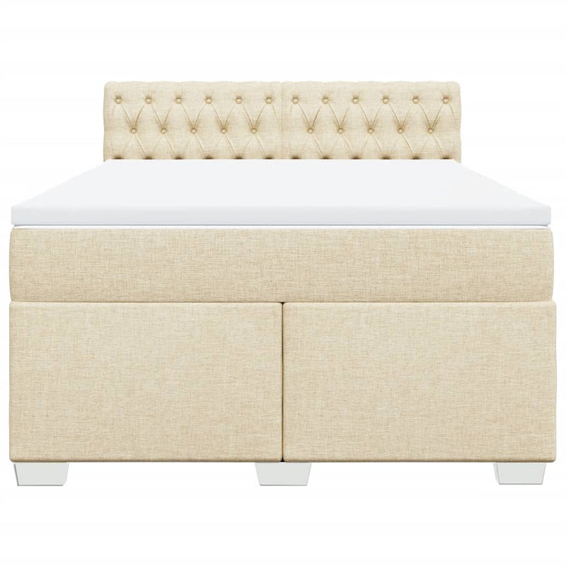 Pat box spring cu saltea, crem, 140x200 cm, textil