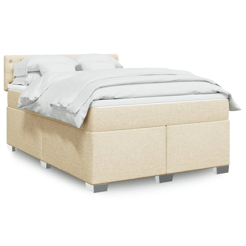 Pat box spring cu saltea, crem, 140x200 cm, textil