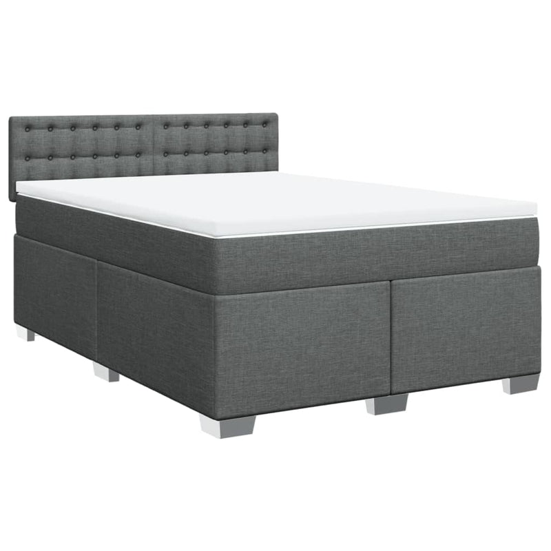 Pat box spring cu saltea, gri închis, 140x190 cm, textil