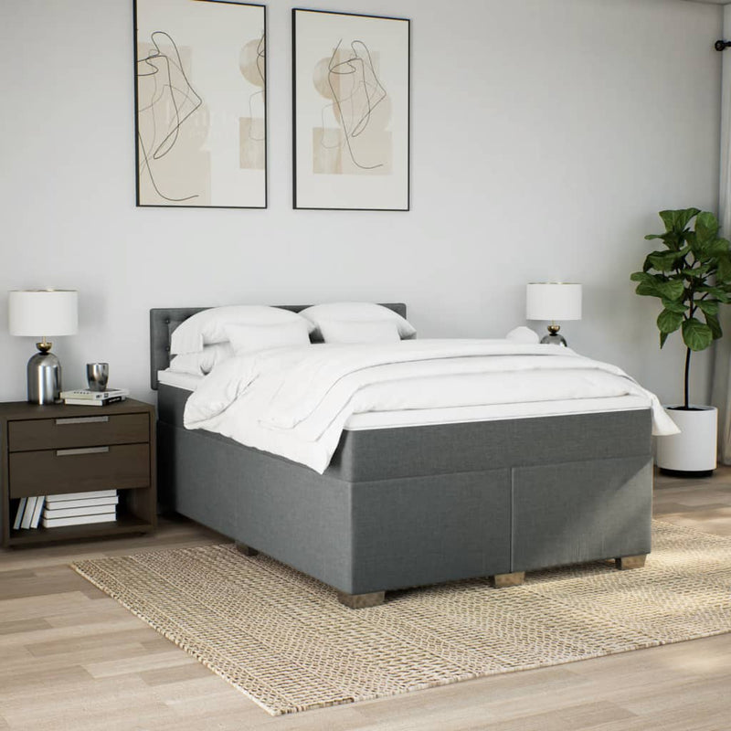 Pat box spring cu saltea, gri închis, 140x190 cm, textil