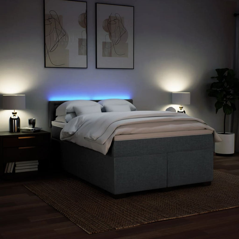 Pat box spring cu saltea, gri închis, 140x190 cm, textil