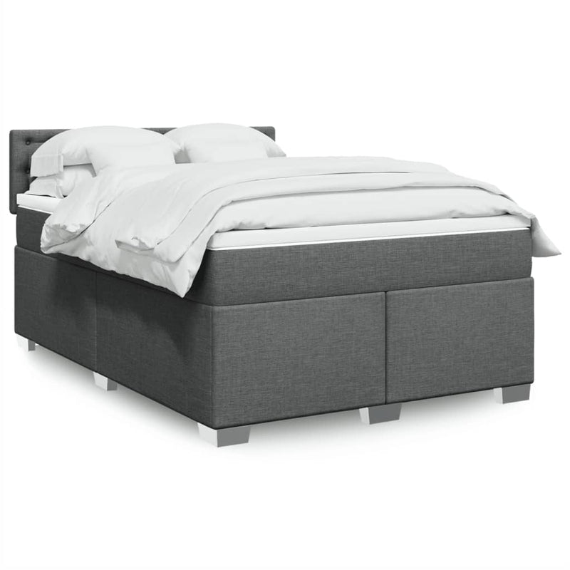 Pat box spring cu saltea, gri închis, 140x190 cm, textil